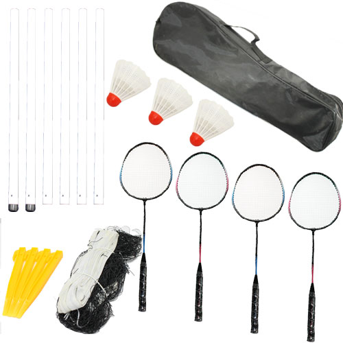 Professional 4 Player Badminton Game Set - 4 Rackets Net & Poles