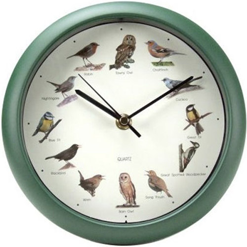 Singing Bird Sound Wall Clock - Green Frame -12 Different Birds