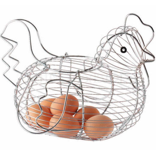Chrome Plated Chicken Shaped Wire Egg Storage Basket Holder Rack