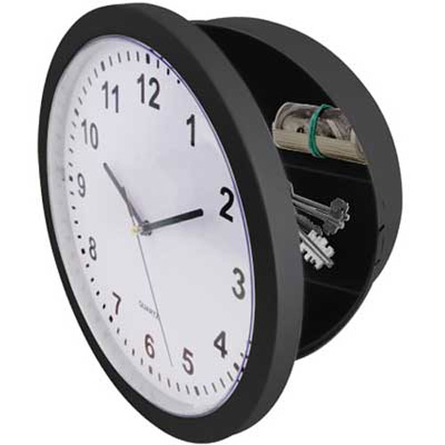 Black Wall Clock With Secret Safe Compartment For Cash, Keys Etc