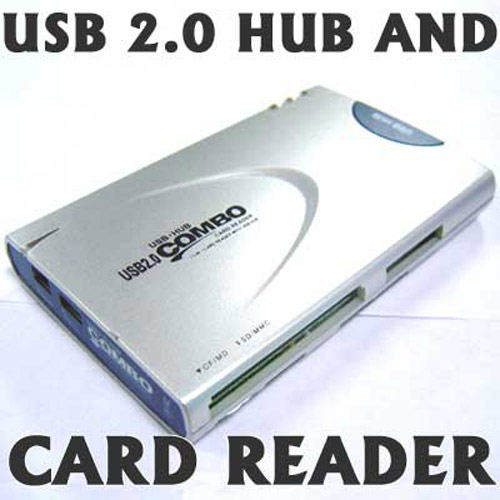 USB 2.0 Combo Card Reader with 3 Port Hubs SD XD MS CF