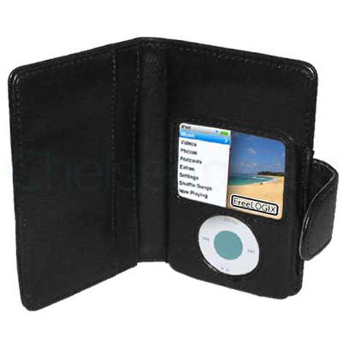 Apple iPod Nano Folio Leather Wallet Case - Black