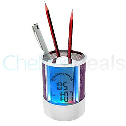 Pen Holder Colour Changing LCD Clock