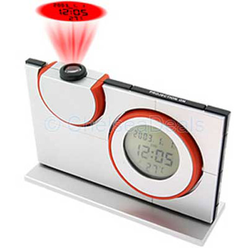 Silver and Red Projection Clock - Amazing