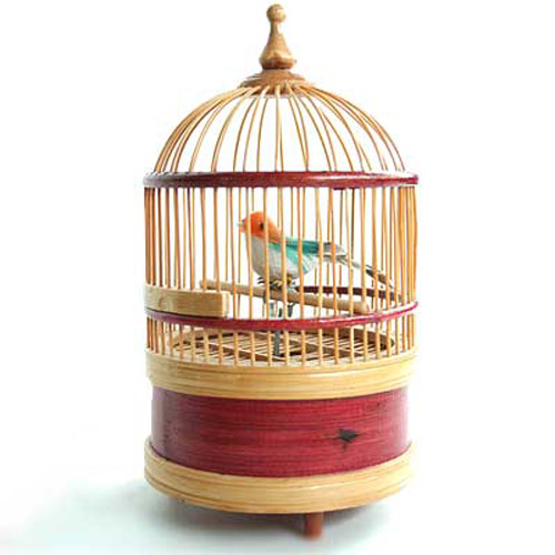 Wooden Bird Cage - Singing Bird - Wind Up Moving Clockwork