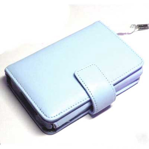 iPod Video Leather Wallet Case + Free Strap - 60GB Blue