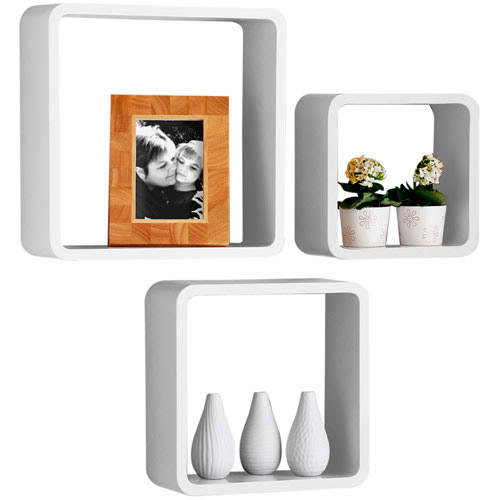 Set Of 3 Decorative Storage Display Hanging Wall Cubes - White